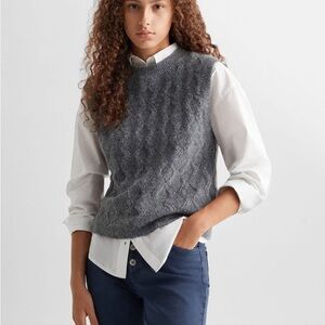 Gray Cable Knit Women's Sweater Vest Mango